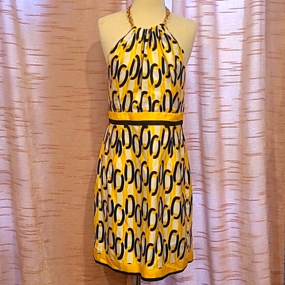 Milly open back chain neck detail yellow/black sz12